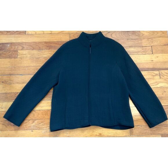 Eileen Fisher Jackets & Blazers - Eileen Fisher Woman's Small Black Crinkle Full Zip Jacket Rayon Silk Pockets